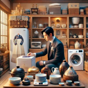 Korean Groom Preparing Traditional Gifts for Wedding