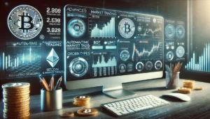 Cryptocurrency trading tools and features interface, showcasing real-time market data, automated trading, and customizable dashboards.