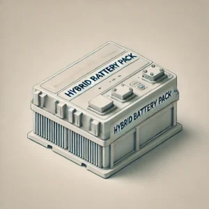 Compact hybrid battery pack located near the rear wheels, highlighting its placement and design in hybrid vehicles.