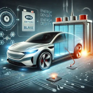 BYD electric car highlighting Blade Battery technology with an emphasis on safety, durability, and efficiency.