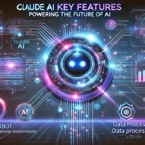 Claude AI Key Features - High-tech digital interface with AI circuits and chatbot interactions