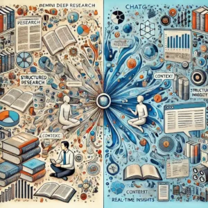 Visual comparison between Gemini Deep Research and ChatGPT, showing different research approaches.