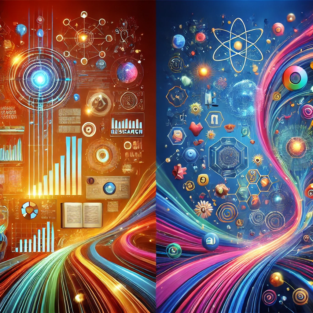 Vibrant image showing the unique features of Gemini Deep Research and ChatGPT in a colorful, dynamic design.