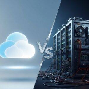 A conceptual image visually representing the central theme of the article. It contrasts a modern, sleek cloud icon (symbolizing SimScale) with a complex, traditional supercomputer (symbolizing Ansys), highlighting the fundamental choice startups face between accessibility and legacy power.