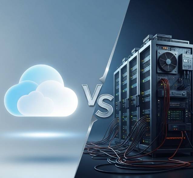 A conceptual image visually representing the central theme of the article. It contrasts a modern, sleek cloud icon (symbolizing SimScale) with a complex, traditional supercomputer (symbolizing Ansys), highlighting the fundamental choice startups face between accessibility and legacy power.