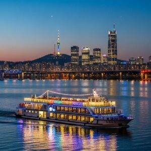 Experience the magic of Seoul at night with this stunning view from the Han River night cruise. A must-read review for anyone planning a trip in 2025.