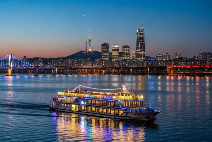 Experience the magic of Seoul at night with this stunning view from the Han River night cruise. A must-read review for anyone planning a trip in 2025.