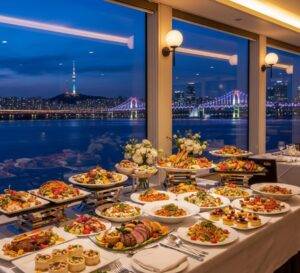 Is the Han River dinner cruise worth it? Get a sneak peek at the delicious buffet options and stunning views you can expect on your Seoul trip.