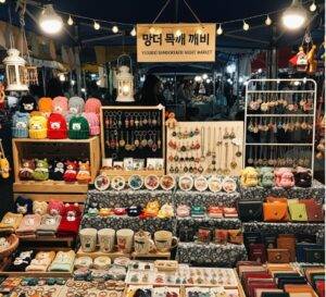 A shot focusing on one of the market's craft stalls, displaying unique, handmade accessories, jewelry, or other goods. This image shows that the market offers more than just food and adds visual variety to the blog post.