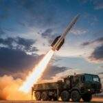 LIG Nex1 Cheongung II M-SAM missile launch against a dramatic sky.