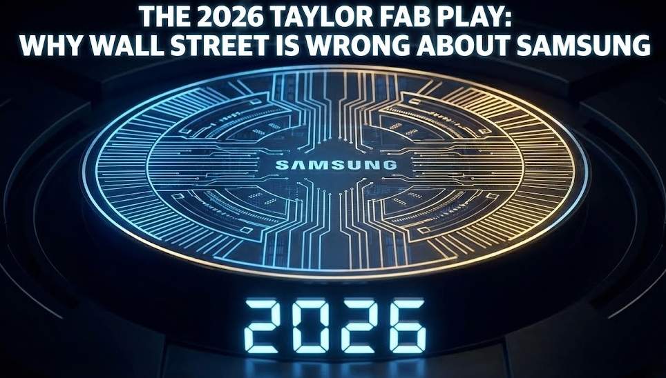 Why Wall Street is Wrong About Samsung: Futuristic glowing Samsung semiconductor wafer with a "2026" timestamp.