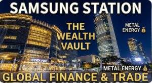 A street photograph of a large group of young East Asian professionals in business casual clothing walking across a crosswalk in a modern city environment. In the background are glass office buildings and a sign for "Starbucks" in Korean characters.