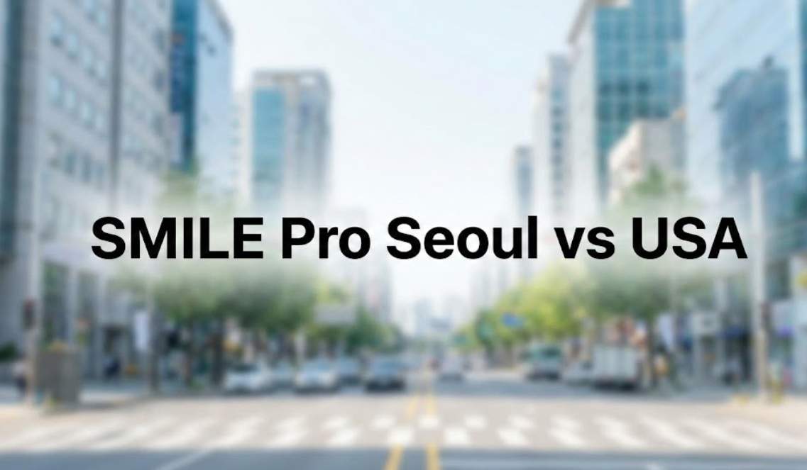 Blurred street view of Gangnam, Seoul, with "SMILE Pro Seoul vs USA" text overlay.